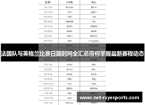 法国队与英格兰比赛日期时间全汇总带你掌握最新赛程动态 法国队与英格兰比赛日期时间全汇总带你掌握最新赛程动态